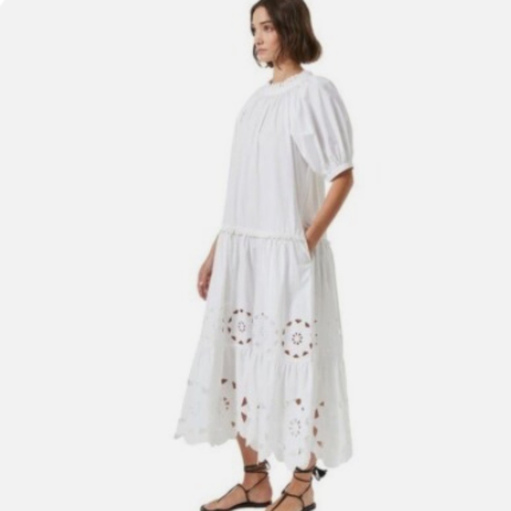 RHODE White Aderyn Eyelet Midi Dress